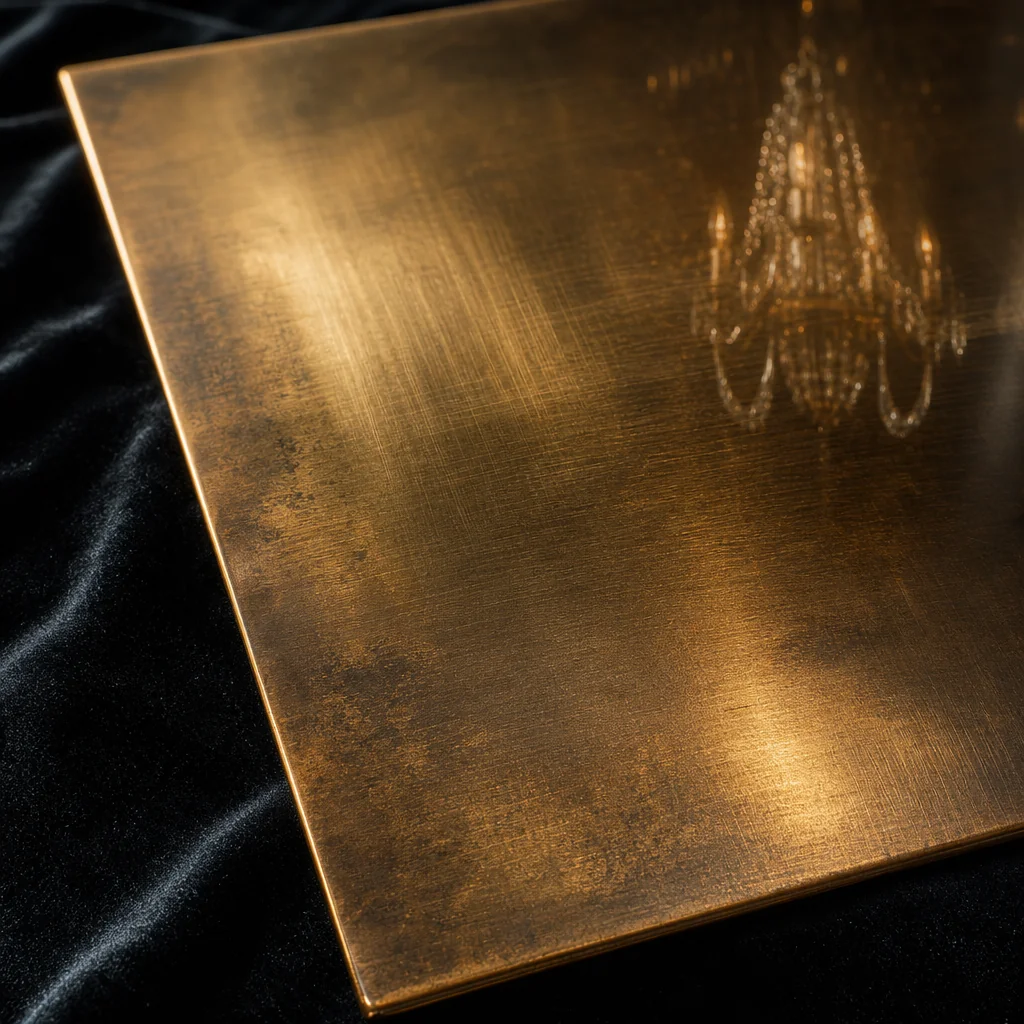 Hand-brushed brass edge of a luxury light fixture